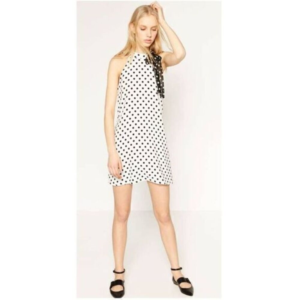 ZARA EUC White Polka Dot Halter Dress SMALL